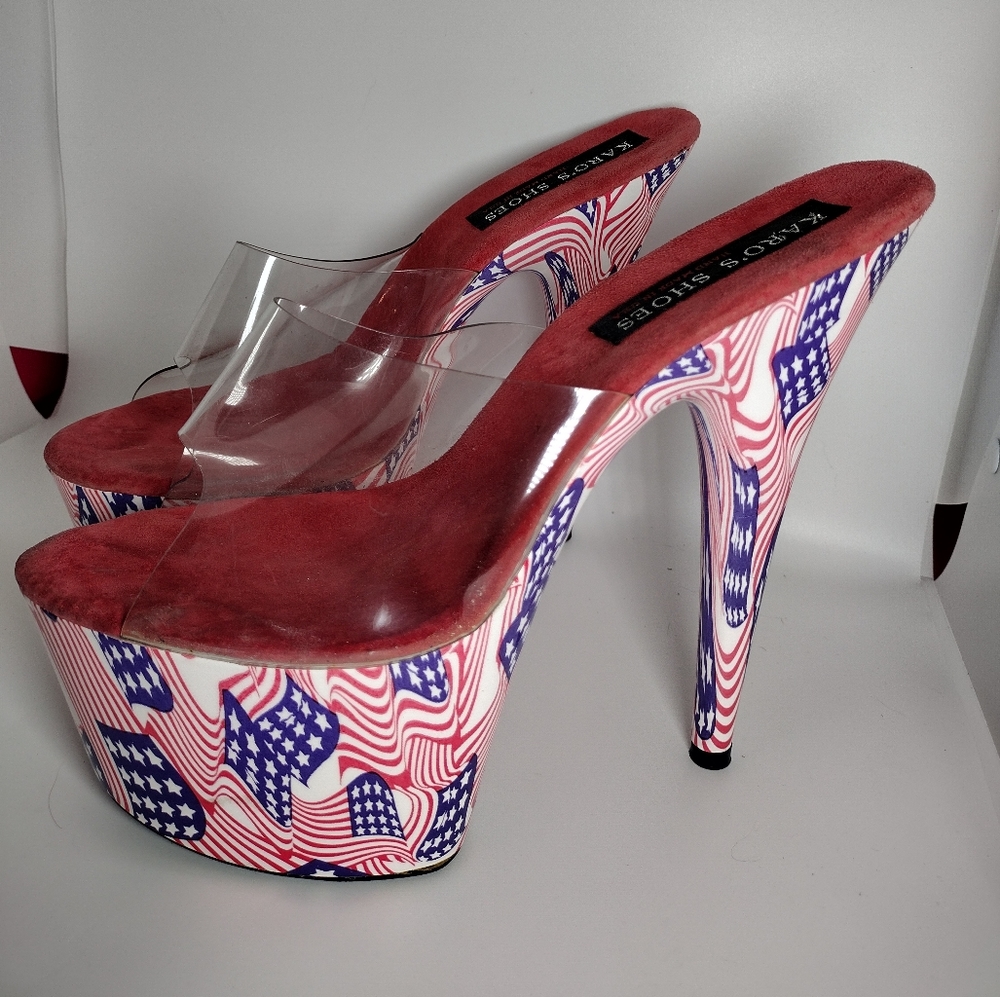 Karo’s Shoes Size 10 Used Heels Stiletto Acrylic Platform Exotic Stripper flag